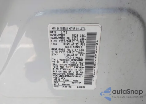 2012 Nissan Rogue Sv z USA, uszkodzony, nr VIN JN8AS5MVXCW399877